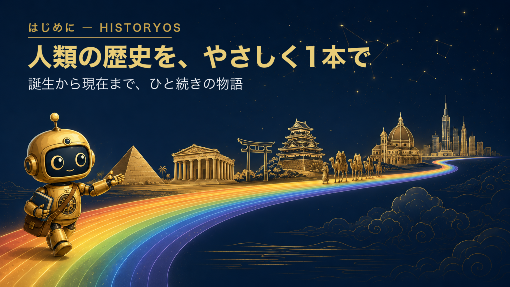 虹の通史を歩むHistoryOSロボットと世界の建造物